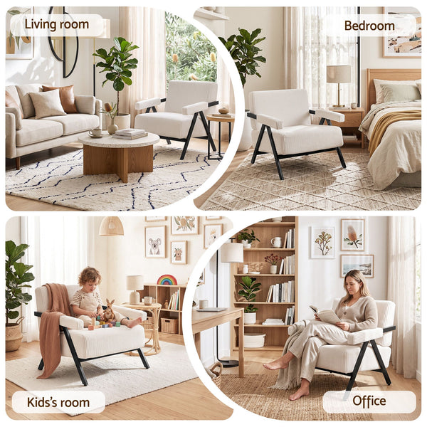 Artiss Compressed Armchair White Corduroy Accent Chair for Small Space Awezingly