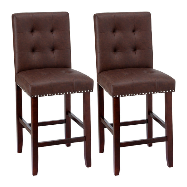 Artiss 2x Bar Stools Kitchen Dining Chairs Counter PU Leather Wooden Ada Brown Awezingly