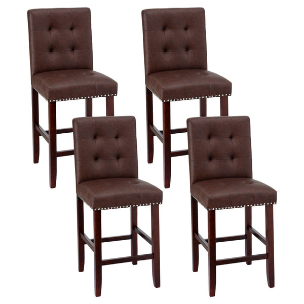 Artiss 4x Bar Stools Kitchen Dining Chairs Counter PU Leather Wooden Ada Brown Awezingly
