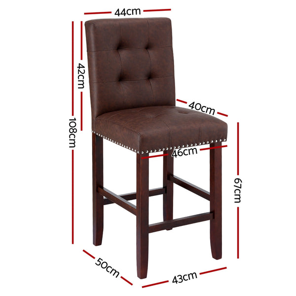 Artiss 4x Bar Stools Kitchen Dining Chairs Counter PU Leather Wooden Ada Brown Awezingly