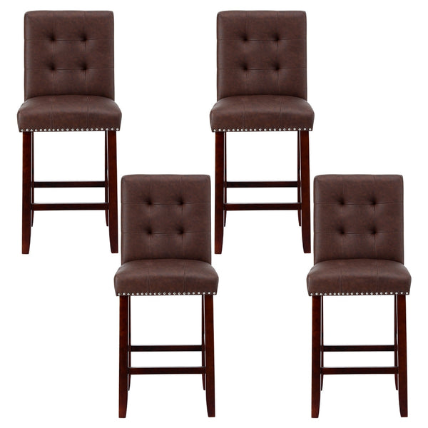 Artiss 4x Bar Stools Kitchen Dining Chairs Counter PU Leather Wooden Ada Brown Awezingly