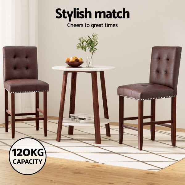 Artiss 4x Bar Stools Kitchen Dining Chairs Counter PU Leather Wooden Ada Brown Awezingly