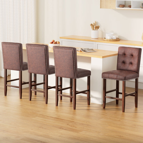 Artiss 4x Bar Stools Kitchen Dining Chairs Counter PU Leather Wooden Ada Brown Awezingly
