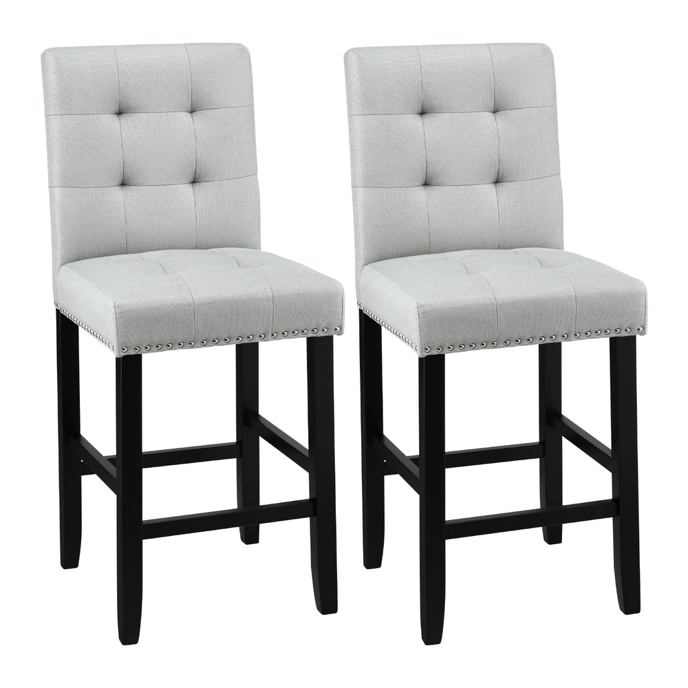 Artiss 2x Bar Stools Kitchen Dining Chairs Counter Fabric Stool Wooden Ada Grey Awezingly