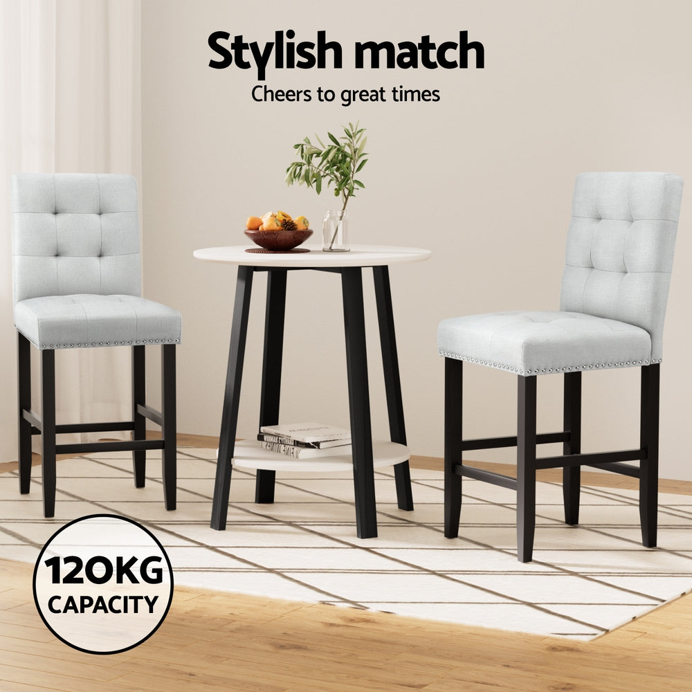 Artiss 2x Bar Stools Kitchen Dining Chairs Counter Fabric Stool Wooden Ada Grey Awezingly