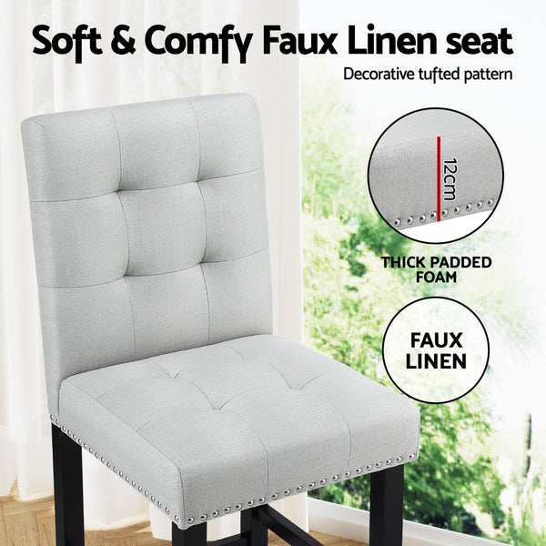 Artiss 2x Bar Stools Kitchen Dining Chairs Counter Fabric Stool Wooden Ada Grey Awezingly