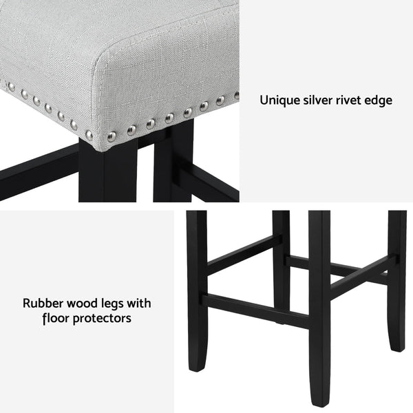 Artiss 2x Bar Stools Kitchen Dining Chairs Counter Fabric Stool Wooden Ada Grey Awezingly