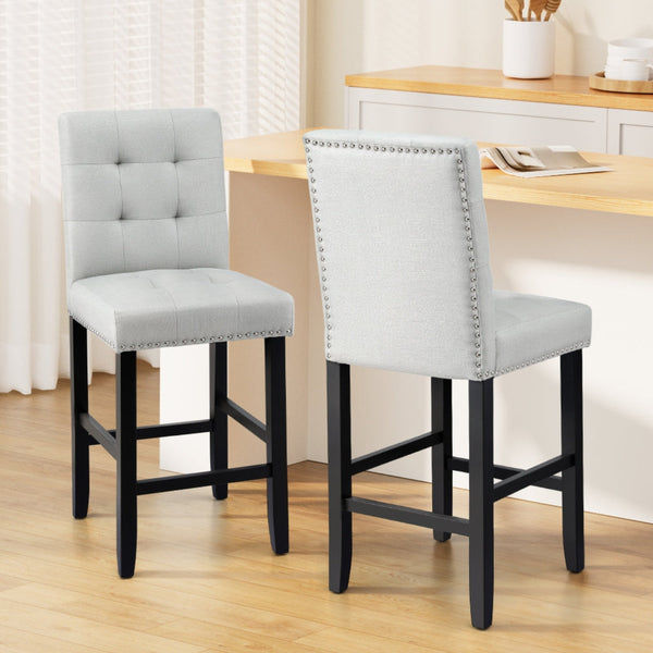 Artiss 2x Bar Stools Kitchen Dining Chairs Counter Fabric Stool Wooden Ada Grey Awezingly