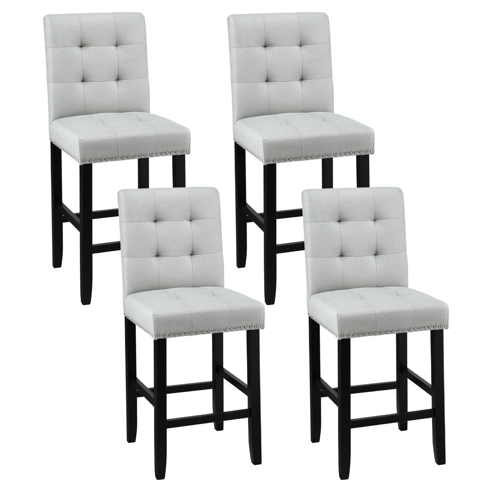 Artiss 4x Bar Stools Kitchen Dining Chairs Counter Fabric Stool Wooden Ada Grey Awezingly