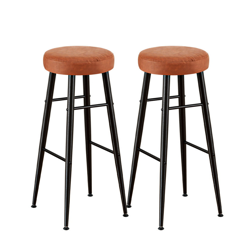 Artiss 2x Bar Stools Kitchen Dining Chairs Counter Round PU Leather Lane Brown Awezingly