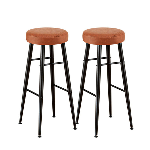 Artiss 2x Bar Stools Kitchen Dining Chairs Counter Round PU Leather Lane Brown Awezingly