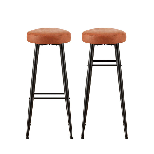 Artiss 2x Bar Stools Kitchen Dining Chairs Counter Round PU Leather Lane Brown Awezingly