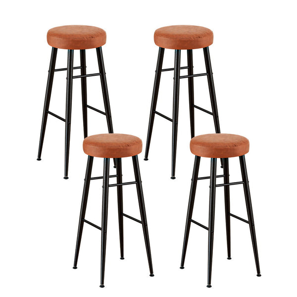 Artiss 4x Bar Stools Kitchen Dining Chairs Counter Round PU leather Lane Brown Awezingly