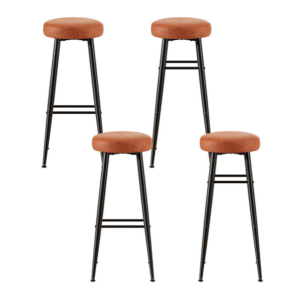 Artiss 4x Bar Stools Kitchen Dining Chairs Counter Round PU leather Lane Brown Awezingly
