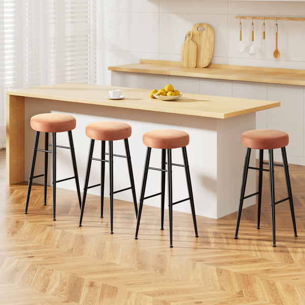 Artiss 4x Bar Stools Kitchen Dining Chairs Counter Round PU leather Lane Brown Awezingly