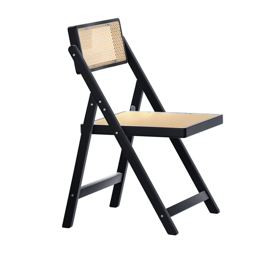 Artiss Dining Chair Wooden Rattan Foldable Black Artiss