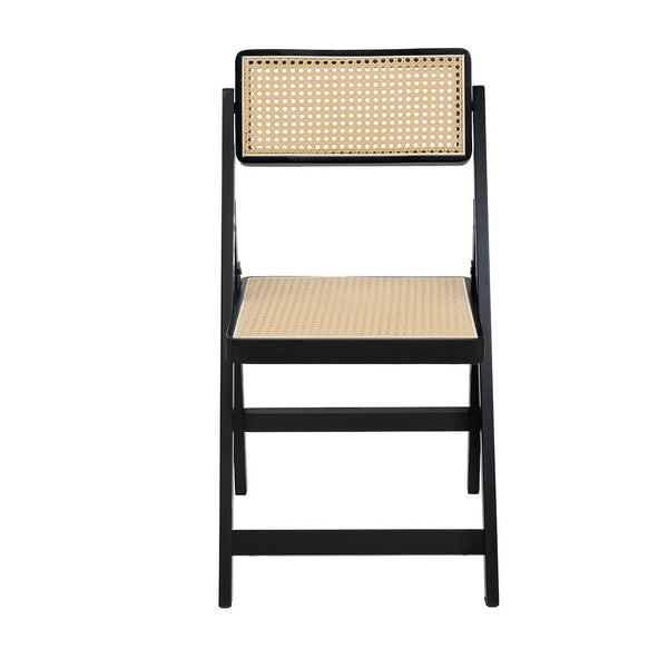 Artiss Dining Chair Wooden Rattan Foldable Black Artiss