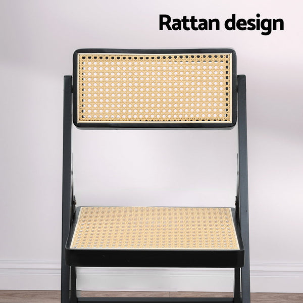 Artiss Dining Chair Wooden Rattan Foldable Black Artiss
