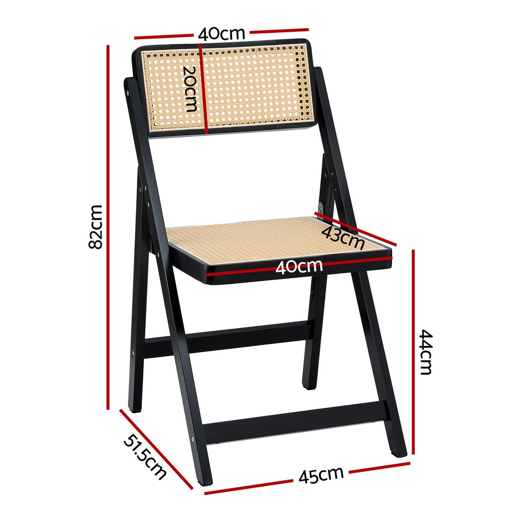 Artiss 2x Dining Chairs Wooden Rattan Foldable Black Awezingly