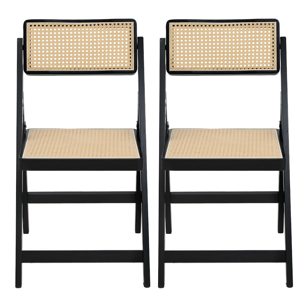 Artiss 2x Dining Chairs Wooden Rattan Foldable Black Awezingly
