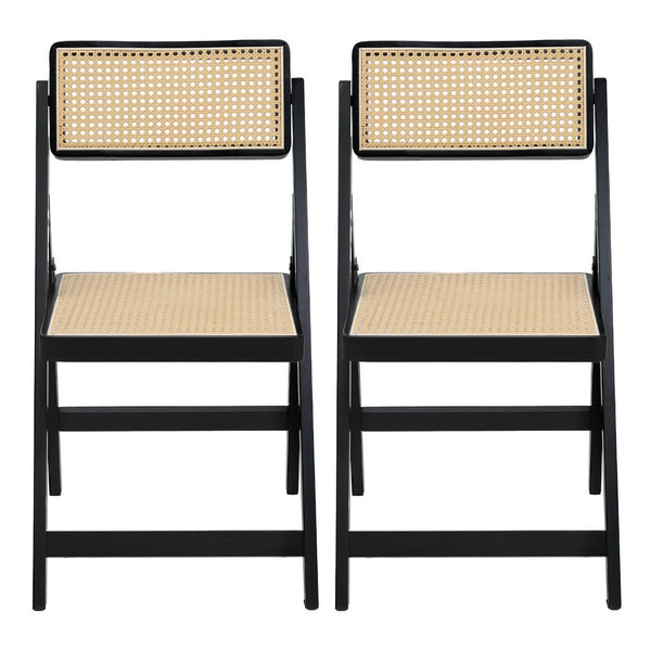 Artiss 2x Dining Chairs Wooden Rattan Foldable Black Awezingly