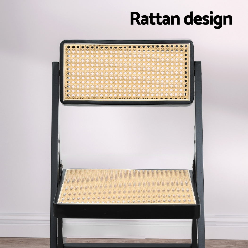 Artiss 2x Dining Chairs Wooden Rattan Foldable Black Awezingly