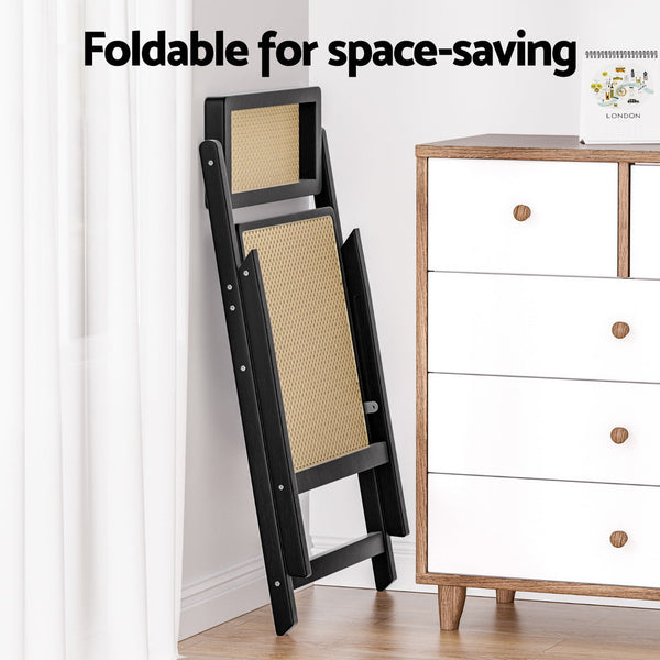 Artiss 2x Dining Chairs Wooden Rattan Foldable Black Awezingly