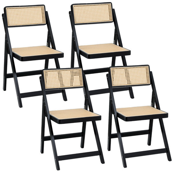 Artiss 4x Dining Chairs Wooden Rattan Foldable Black Awezingly