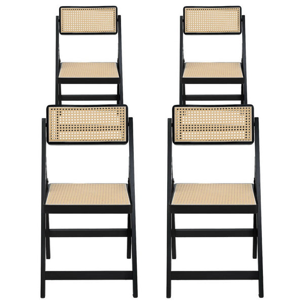 Artiss 4x Dining Chairs Wooden Rattan Foldable Black Awezingly