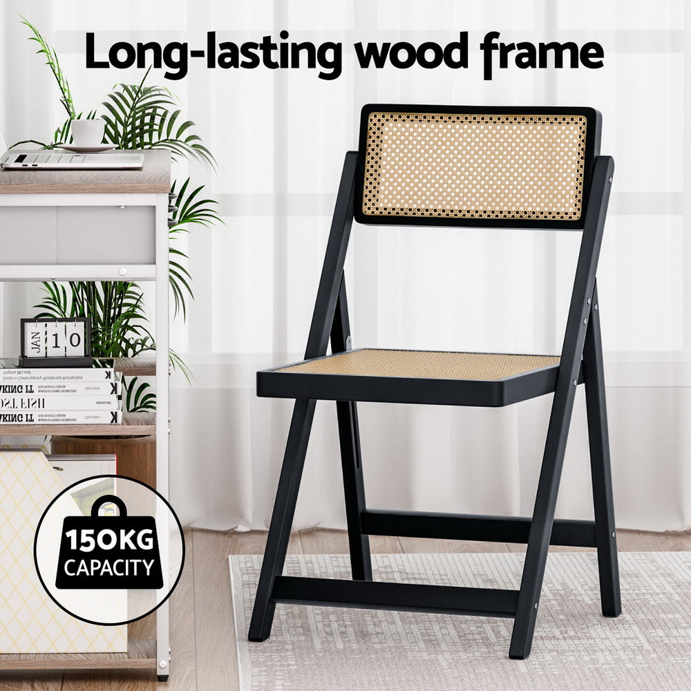 Artiss 4x Dining Chairs Wooden Rattan Foldable Black Awezingly
