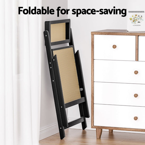 Artiss 4x Dining Chairs Wooden Rattan Foldable Black Awezingly