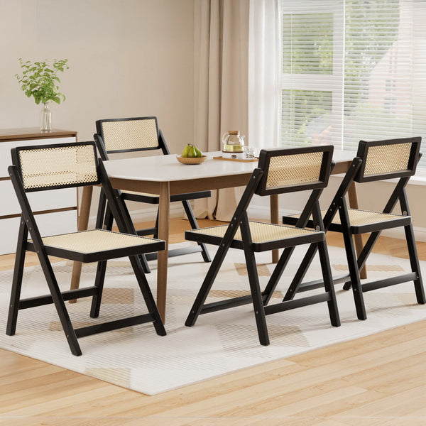 Artiss 4x Dining Chairs Wooden Rattan Foldable Black Awezingly