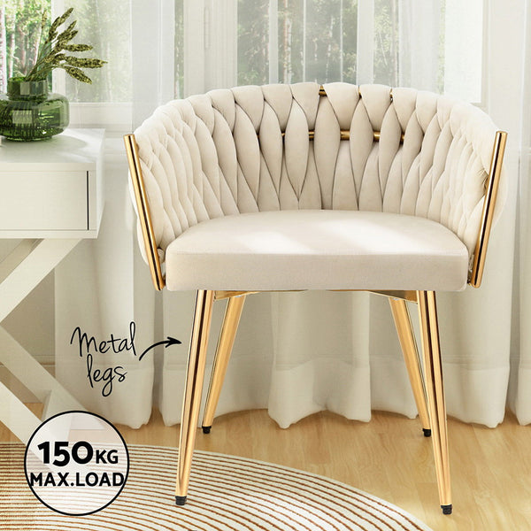 1 Artiss Dining Chair Velvet Armchair Beige Artiss
