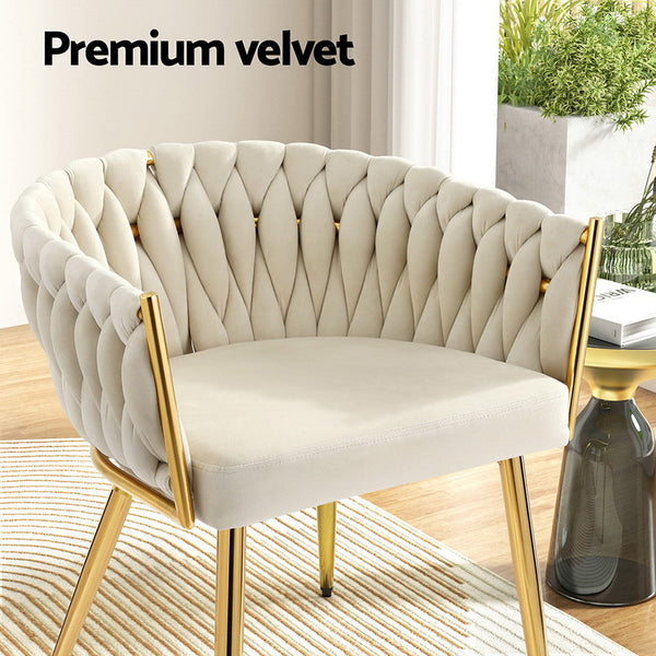 1 Artiss Dining Chair Velvet Armchair Beige Artiss