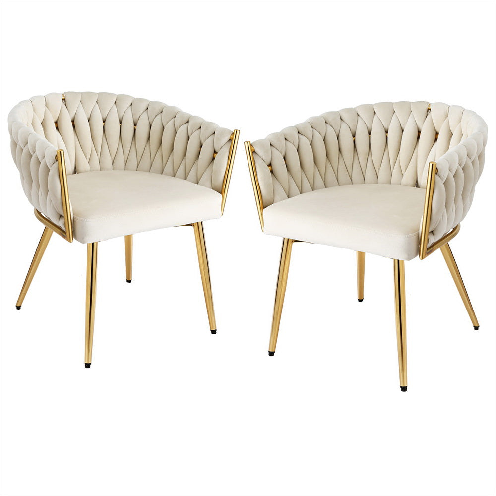 1 Set of 2 Artiss Dining Chairs Velvet Armchair Beige Artiss