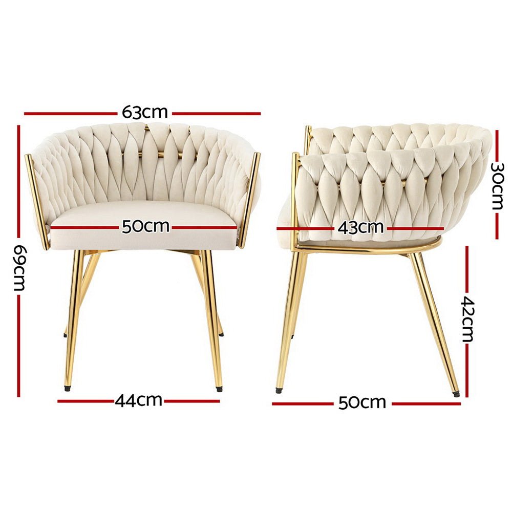 1 Set of 2 Artiss Dining Chairs Velvet Armchair Beige Artiss