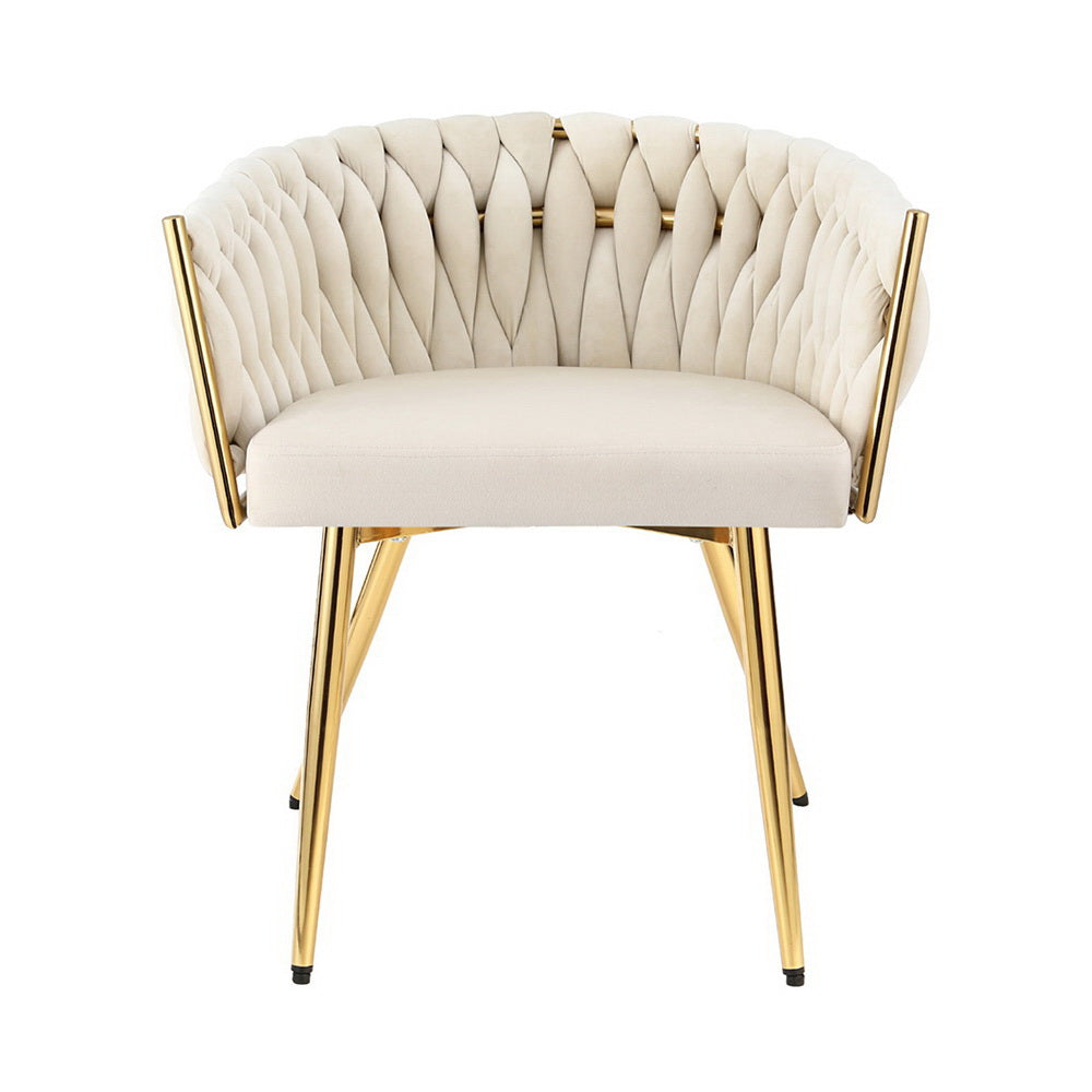 1 Set of 2 Artiss Dining Chairs Velvet Armchair Beige Artiss