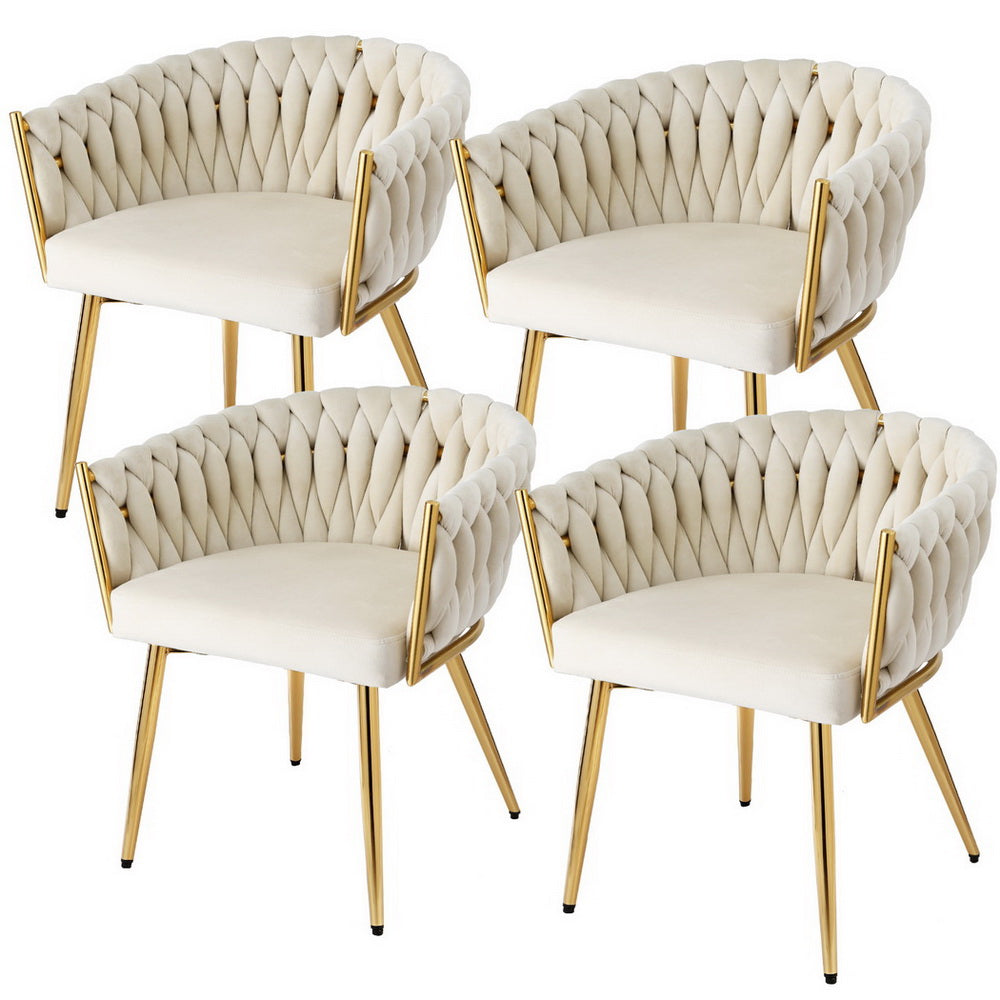 1 Set of 4 Artiss Dining Chairs Velvet Armchair Beige Artiss