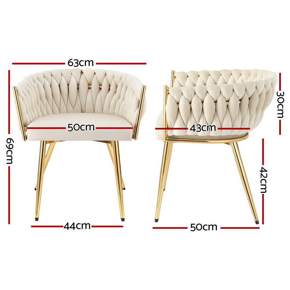 1 Set of 4 Artiss Dining Chairs Velvet Armchair Beige Artiss
