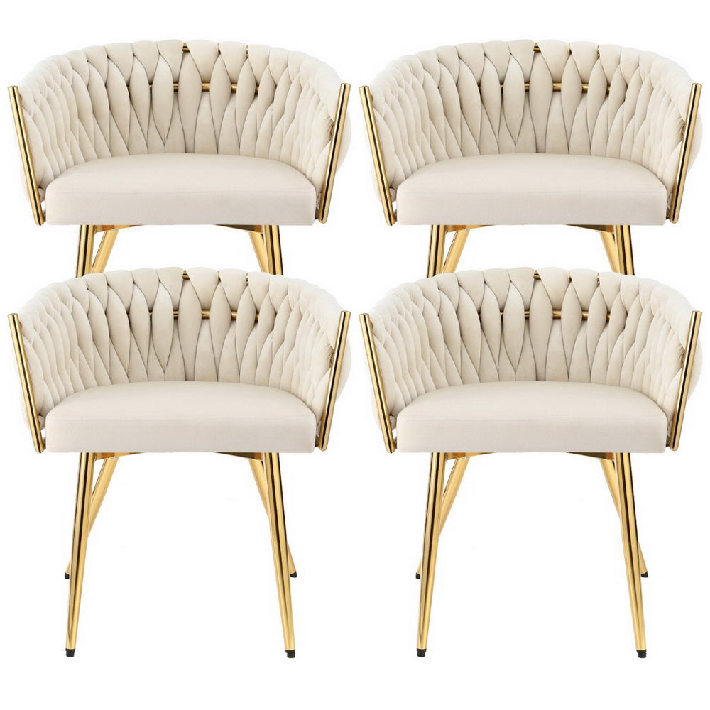 1 Set of 4 Artiss Dining Chairs Velvet Armchair Beige Artiss