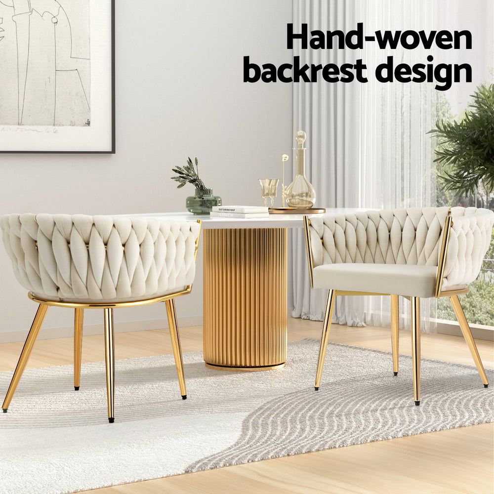1 Set of 4 Artiss Dining Chairs Velvet Armchair Beige Artiss