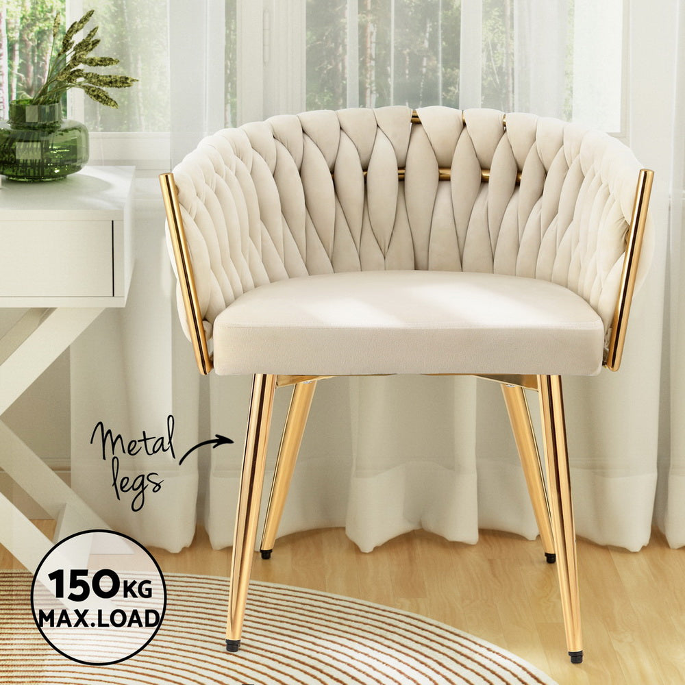 1 Set of 4 Artiss Dining Chairs Velvet Armchair Beige Artiss
