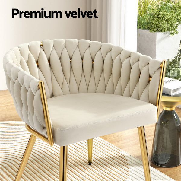 1 Set of 4 Artiss Dining Chairs Velvet Armchair Beige Artiss