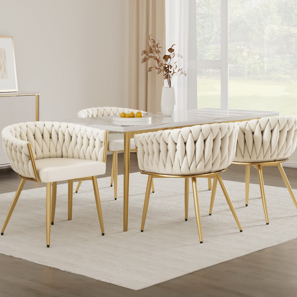 1 Set of 4 Artiss Dining Chairs Velvet Armchair Beige Artiss