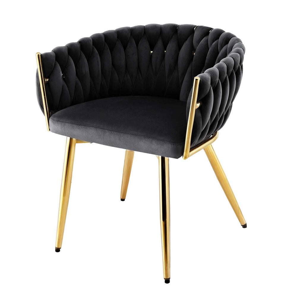 Artiss 1x Dining Chair Armchair Cafe Kitchen Lounge Chairs Velvet Weaving Black Awezingly