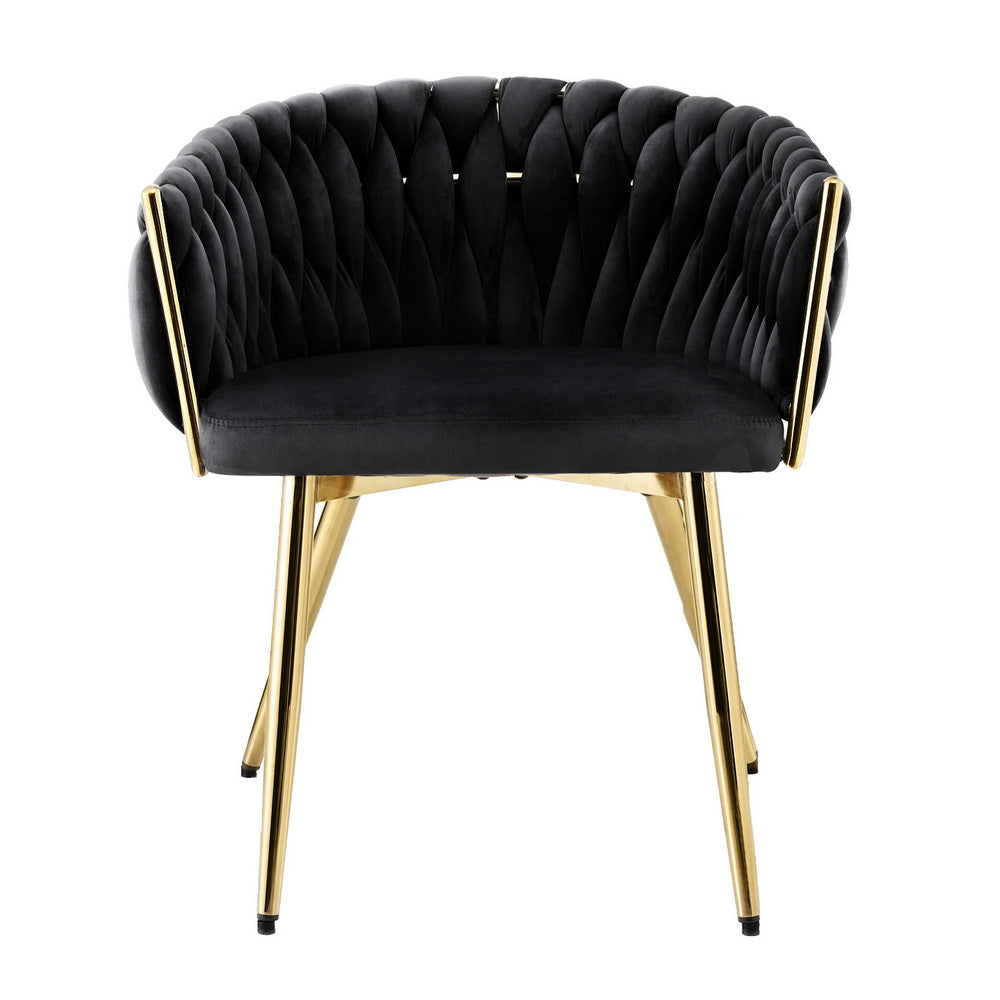 Artiss 1x Dining Chair Armchair Cafe Kitchen Lounge Chairs Velvet Weaving Black Awezingly