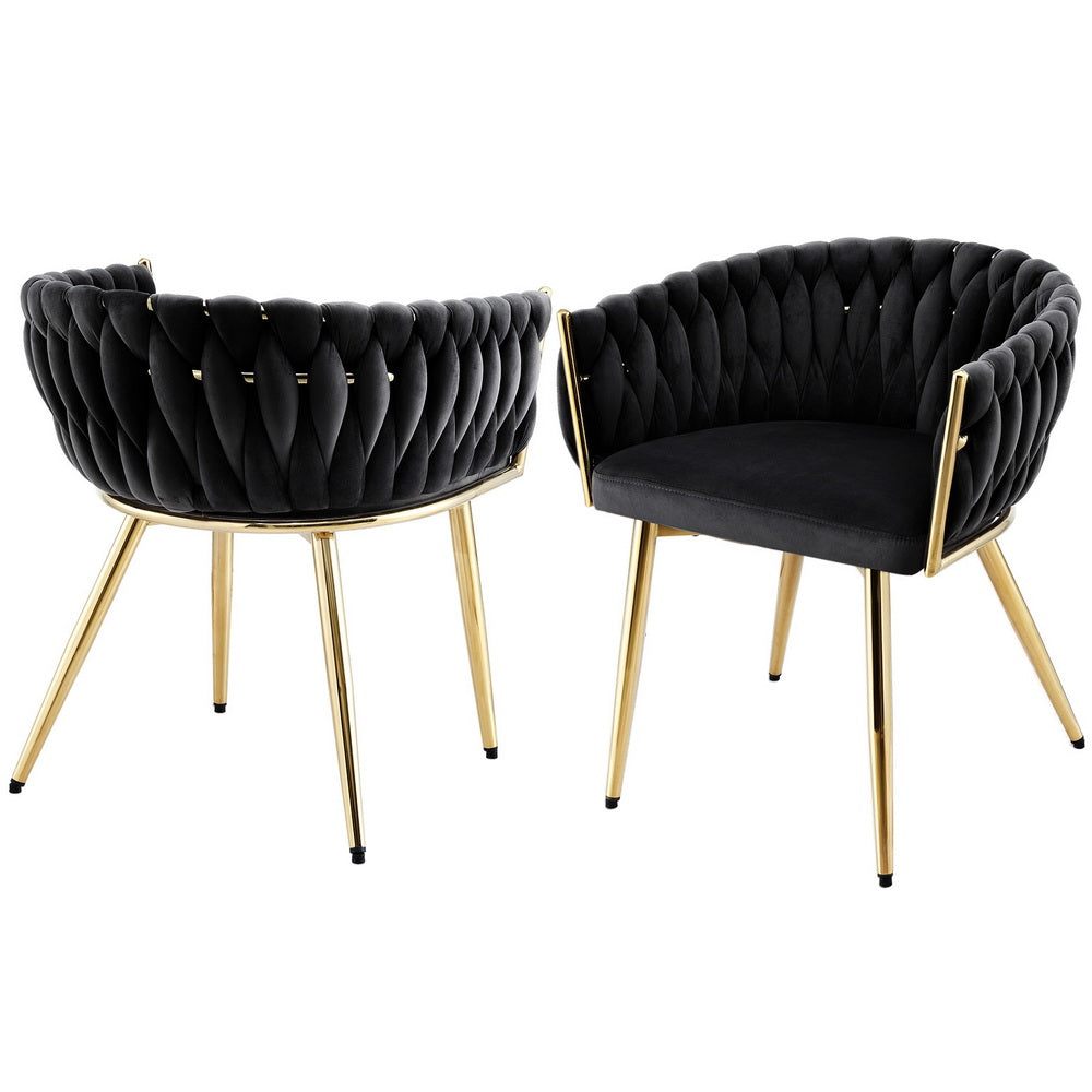 1 Set of 2 Artiss Dining Chairs Velvet Armchair Black Awezingly
