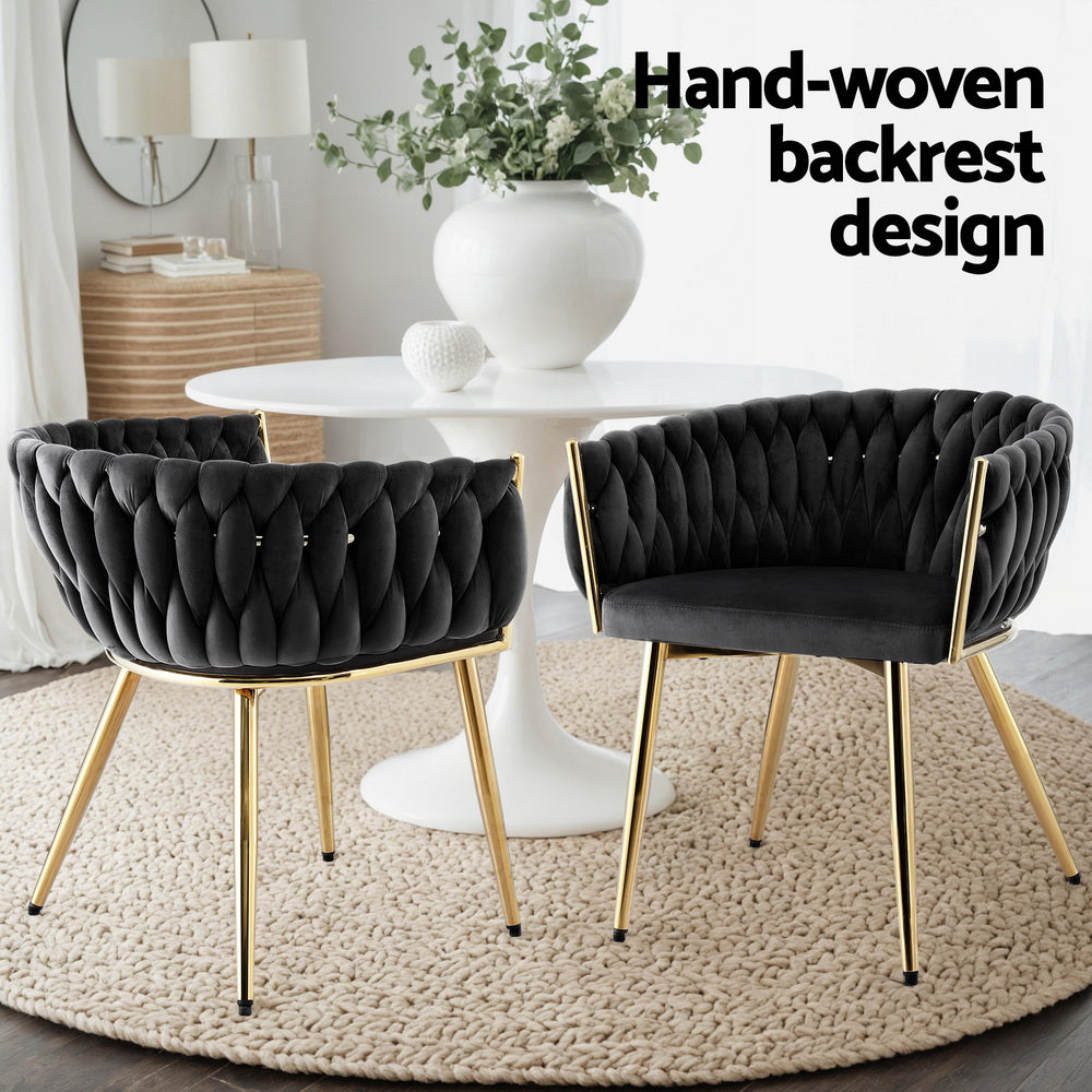 1 Set of 2 Artiss Dining Chairs Velvet Armchair Black Awezingly