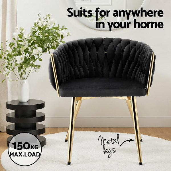 1 Set of 2 Artiss Dining Chairs Velvet Armchair Black Awezingly