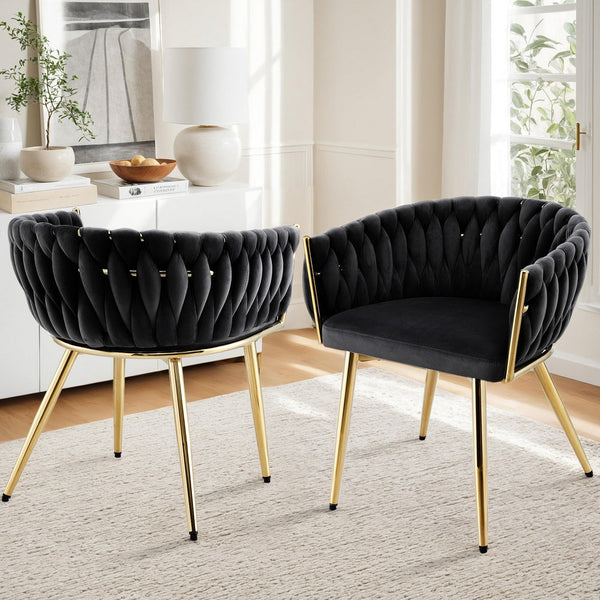 1 Set of 2 Artiss Dining Chairs Velvet Armchair Black Awezingly